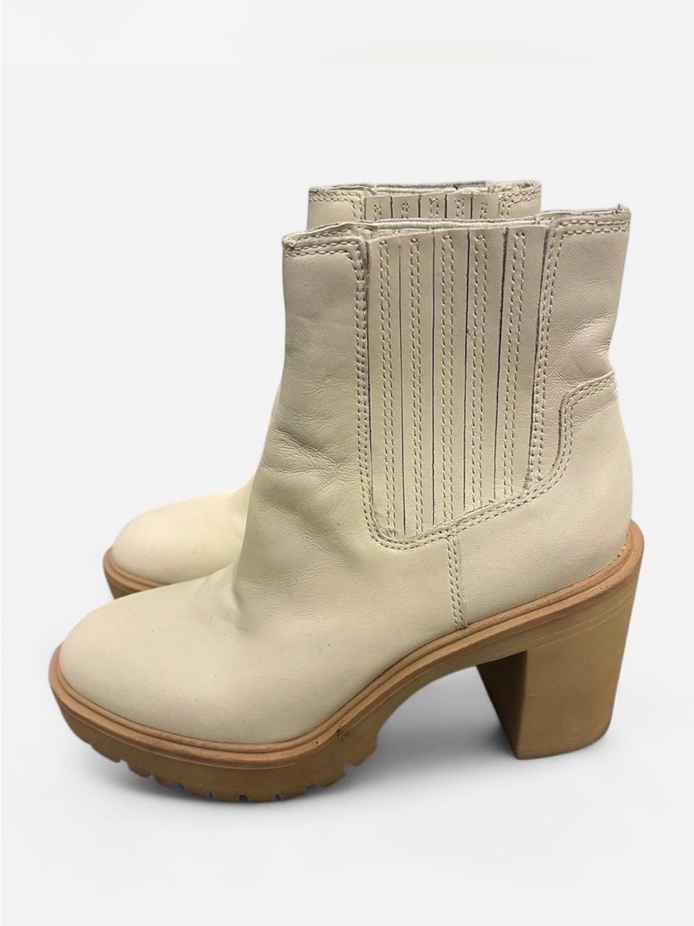 DV by Dolce Vita Cream Leather Block Heel Ankle Boots